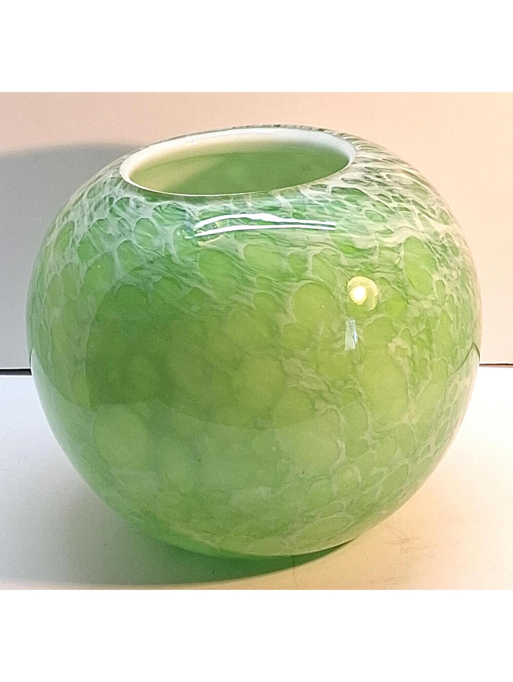 Vintage Murano Style Vase Hand Blown Green and White Spotted Confetti Heavy
